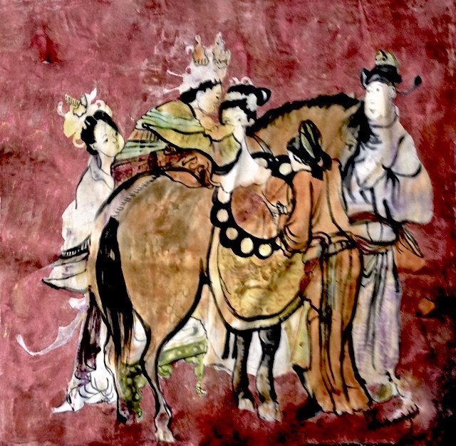 Chinese Family With Horse Giclee Print 12"x12" — Giclée print by Kathleen Deyo