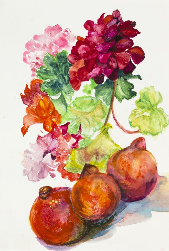 Cheerful Geranium and Pomegranites — Giclée print by Kathleen Deyo