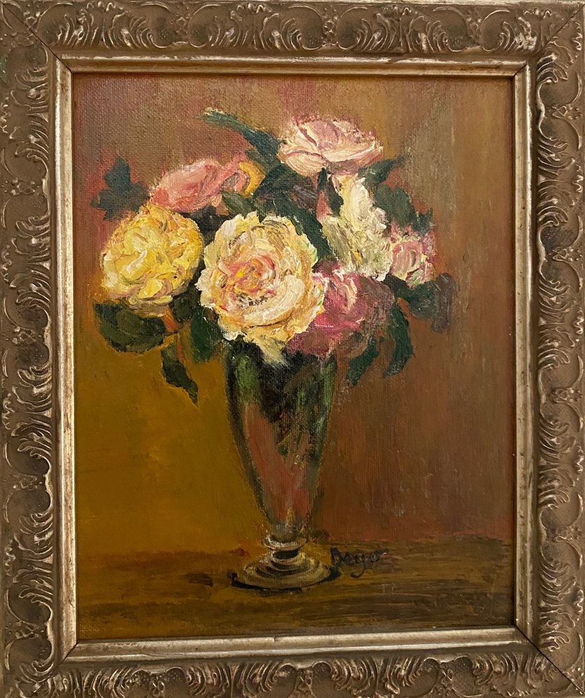 Roses in Clear Vase — Original oil by Kathleen Deyo