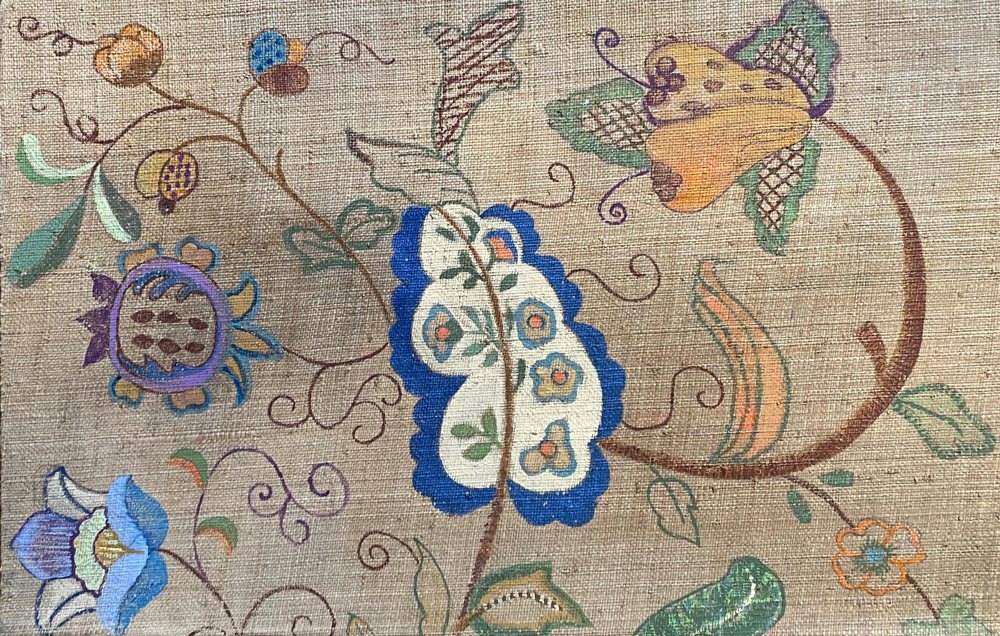 Smaller Crewel Embroidery Wall Hanging — Textile wall art by Kathleen Deyo