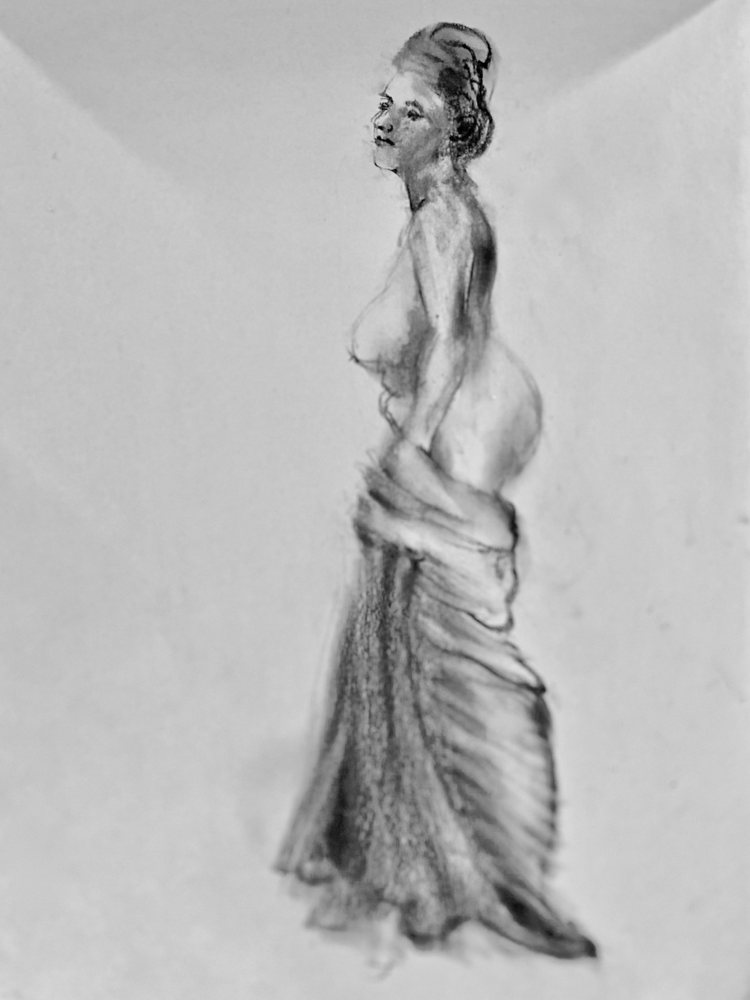 Standing draped Nude — Giclée print by Kathleen Deyo