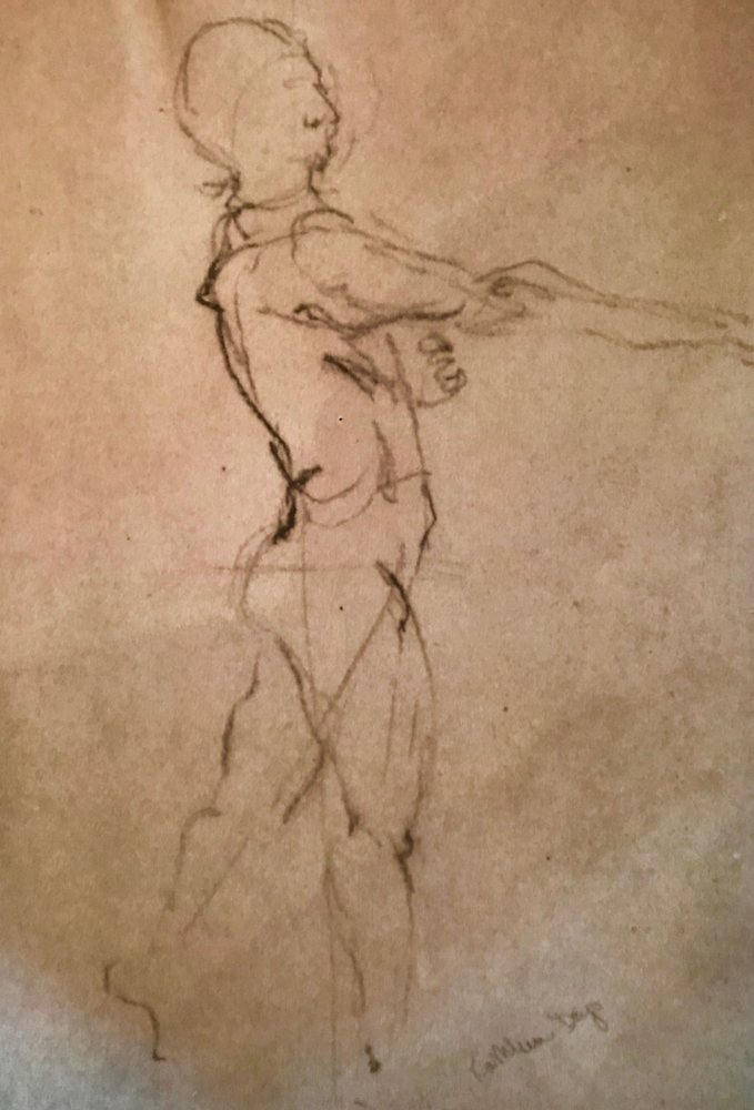 Standing Male Nude — Original drawing by Kathleen Deyo