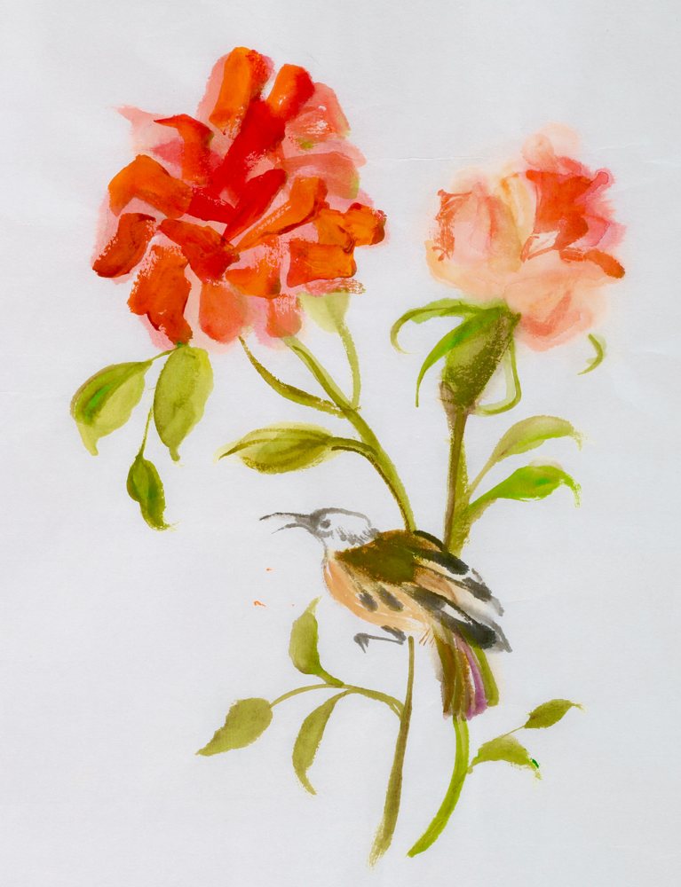 Sumi-e Flowers 2 — Sumi-e ink by Kathleen Deyo